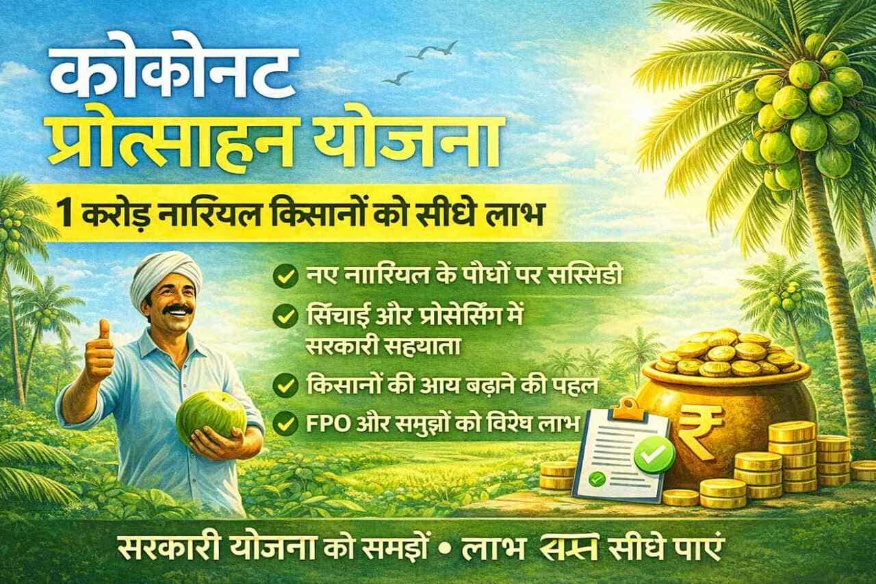कोकोनट प्रोत्साहन योजना 2026: नारियल किसानों को मिलने वाली सरकारी मदद की पूरी जानकारी